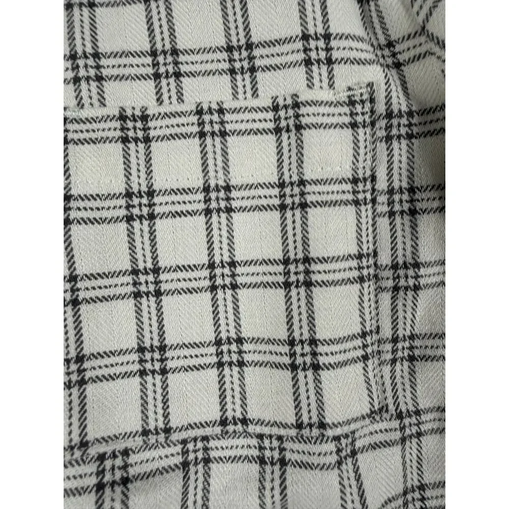 Oliver & Rain Plaid Collarless Button Down Shirt Cream Gray Size 2